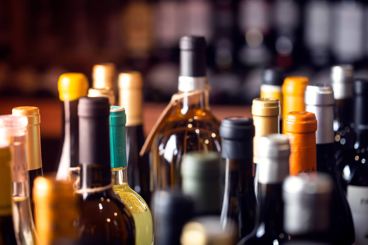 Bottles of wine and other alcohol